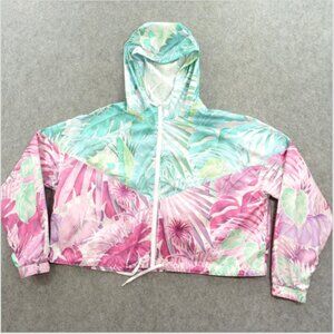 Nike Sportswear Jacket Windbreaker Womens Extra Large Pink Green Floral Cropped